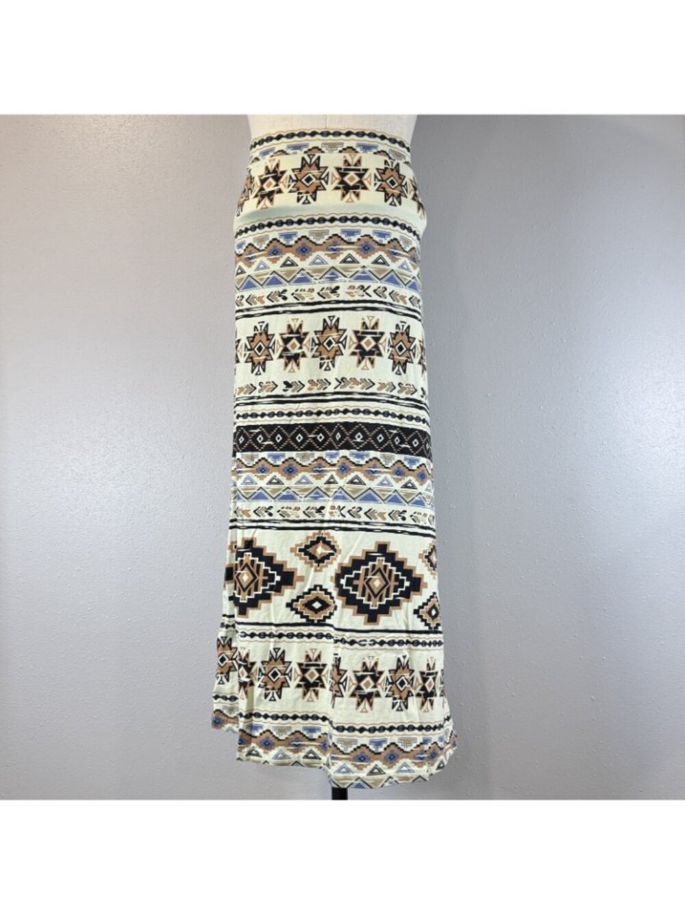 Angie Maxi A-Line Skirt Womens Size Small Light Yellow Geometric Pull On Aztec - Picture 3 of 15